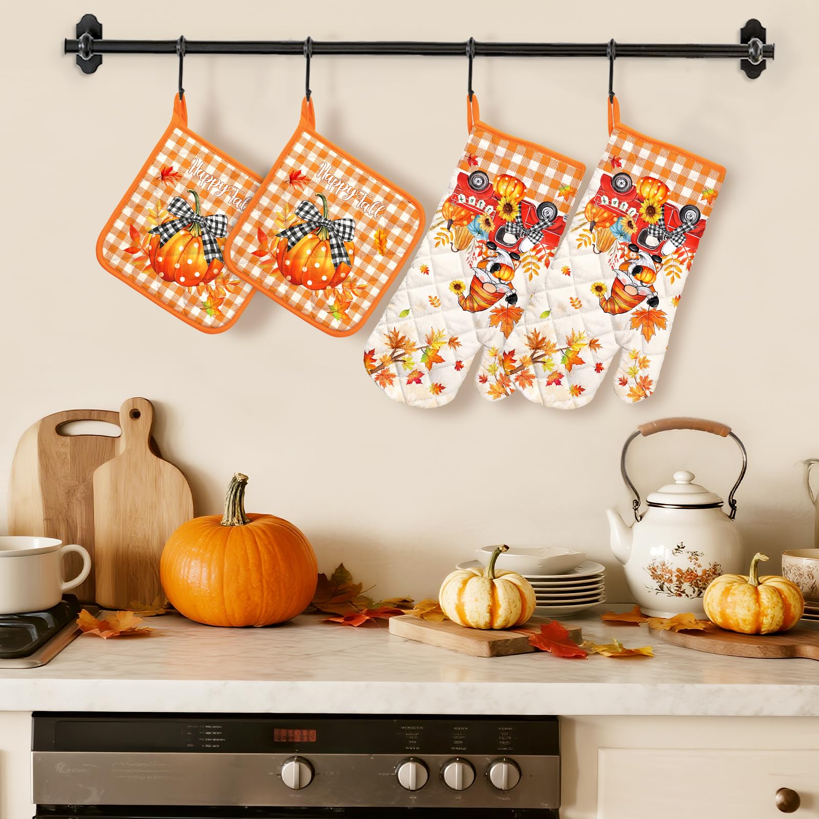 Arquiel Fall Pumpkin Gnome Oven Mitts and Pot Holders -100% Cotton - Image 2