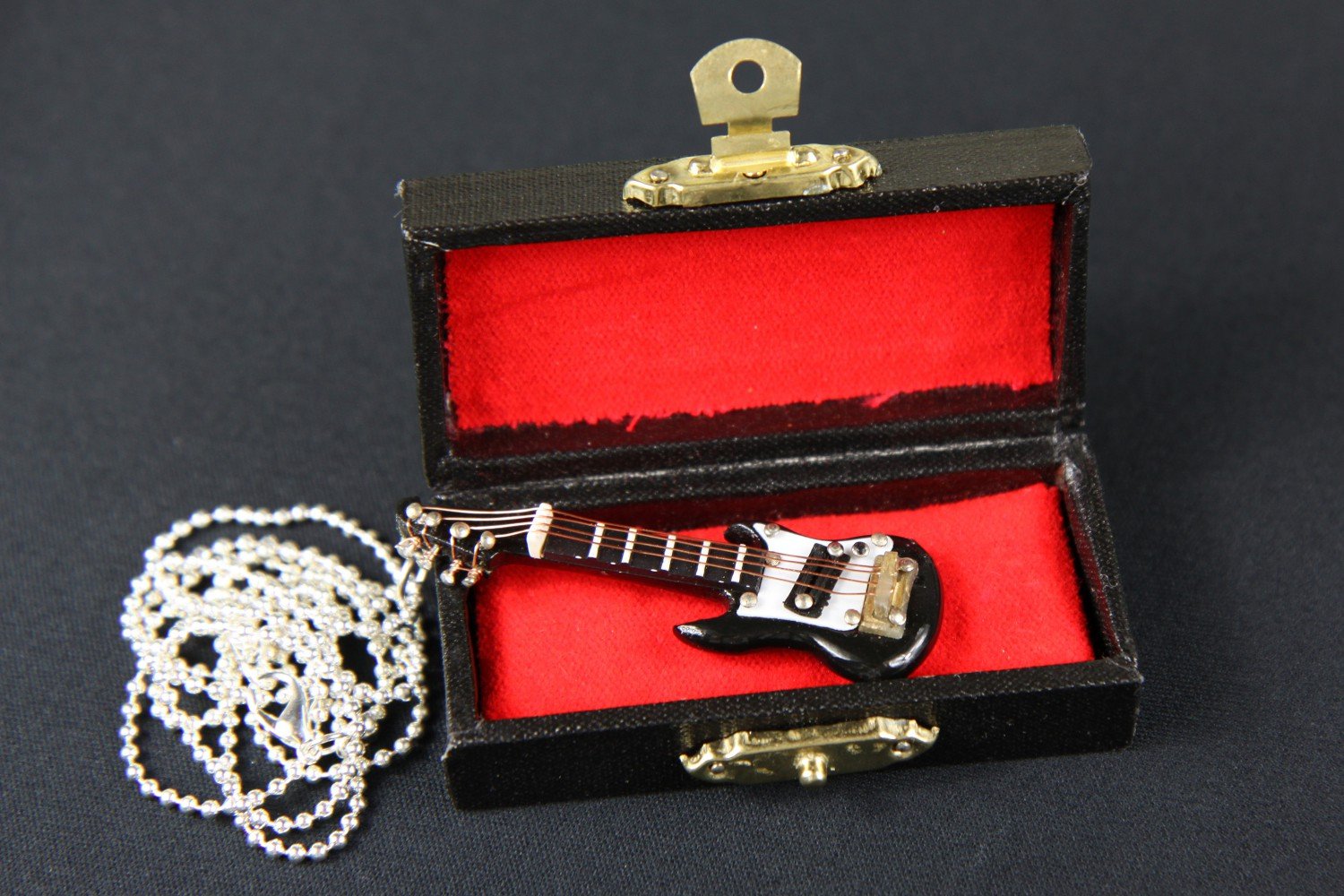 Miniblings Electric E-Guitar Necklace 80Cm Guitarist Instrument Music +Box Black