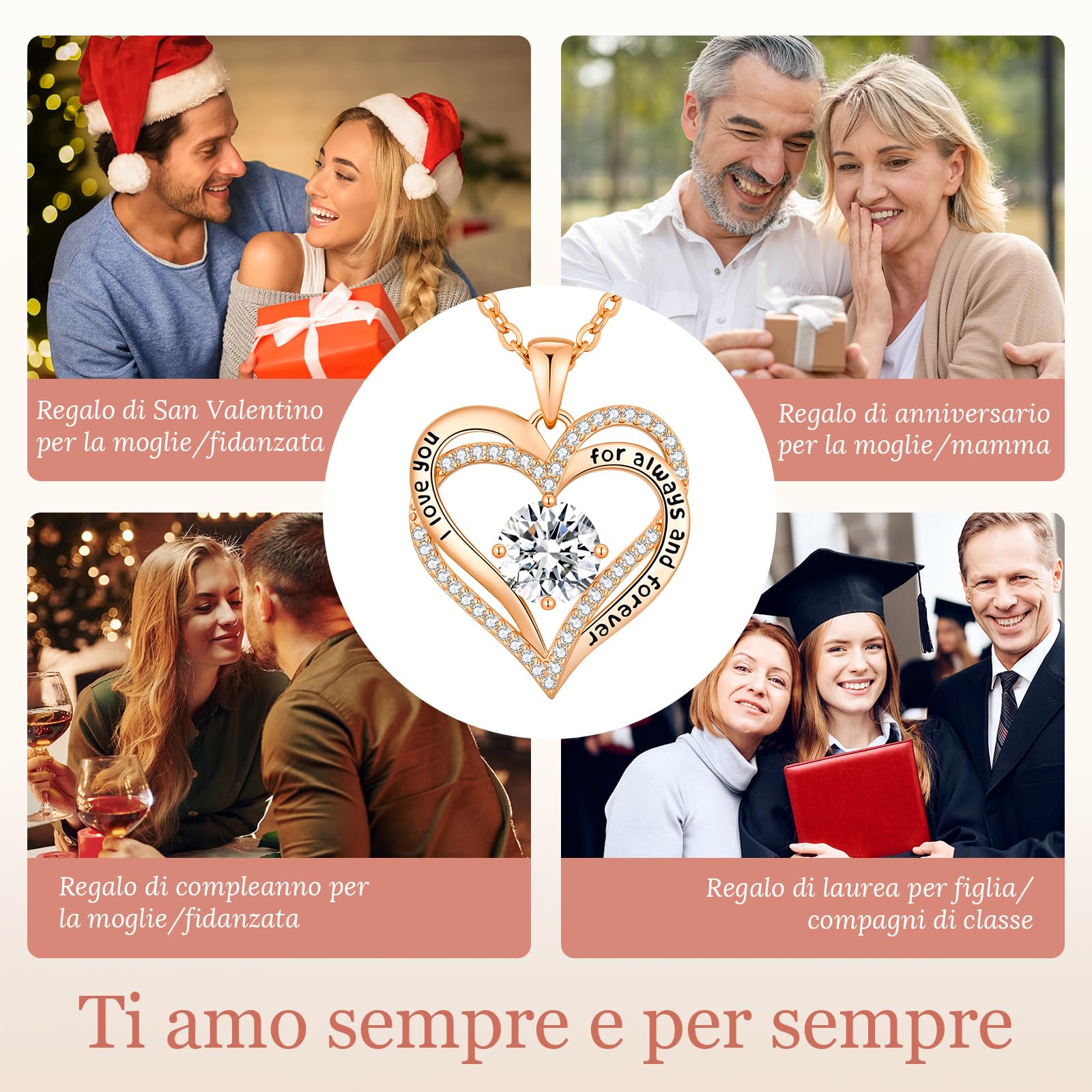 CDE Kette Damen Herz Anhänger Halskette für Frauen Schmuck Geburtstags Geschenk für Sie Freundin Weihnachten Valentinstag Muttertags Geschenk Hochzeit Jubiläum