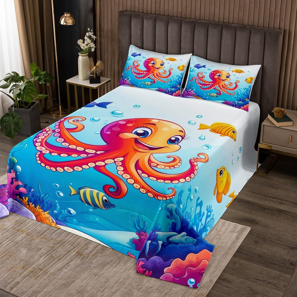 Erosebridal Pink Mermaid Scales Bedspread Set, Fish Dragon Scales Microfiber Queen Quilt Set for Kids Boys Girls, Girls Fish Squama Coverlet Set & Bedspread for Bedroom, Marine Life Bedding Set