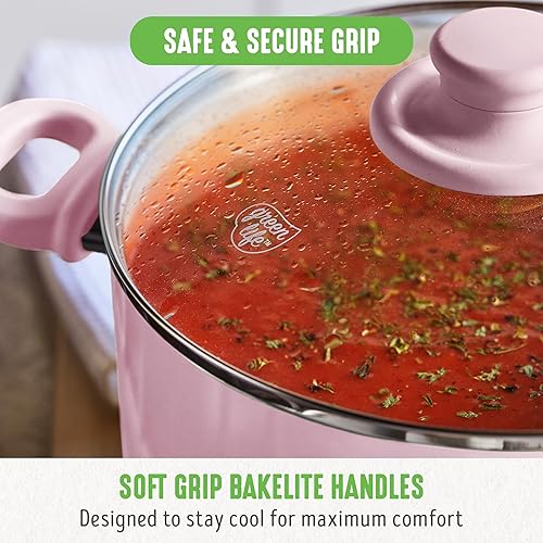 Miniatura 5 de GreenLife SoftGrip - Olla antiadherente de cerámica saludable, 6 cuartos de galón con tapa y tapa coladora, sin PFAS, apta para lavavajillas, rosa