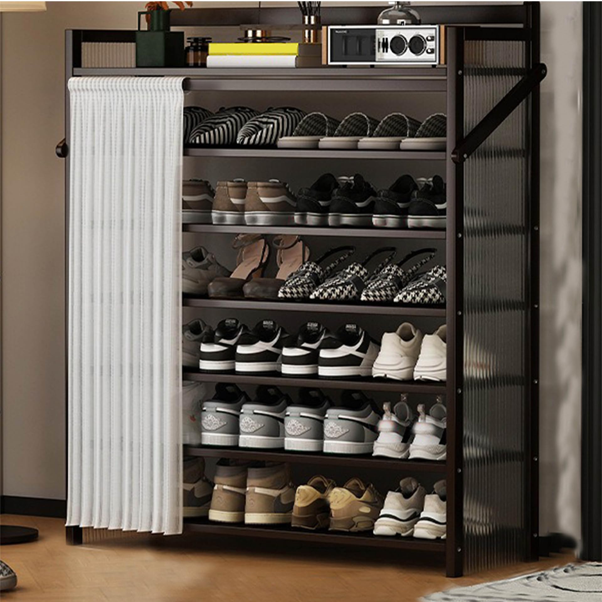 Étagère à chaussures pliable en bambou de grande capacité sans assemblage complexe