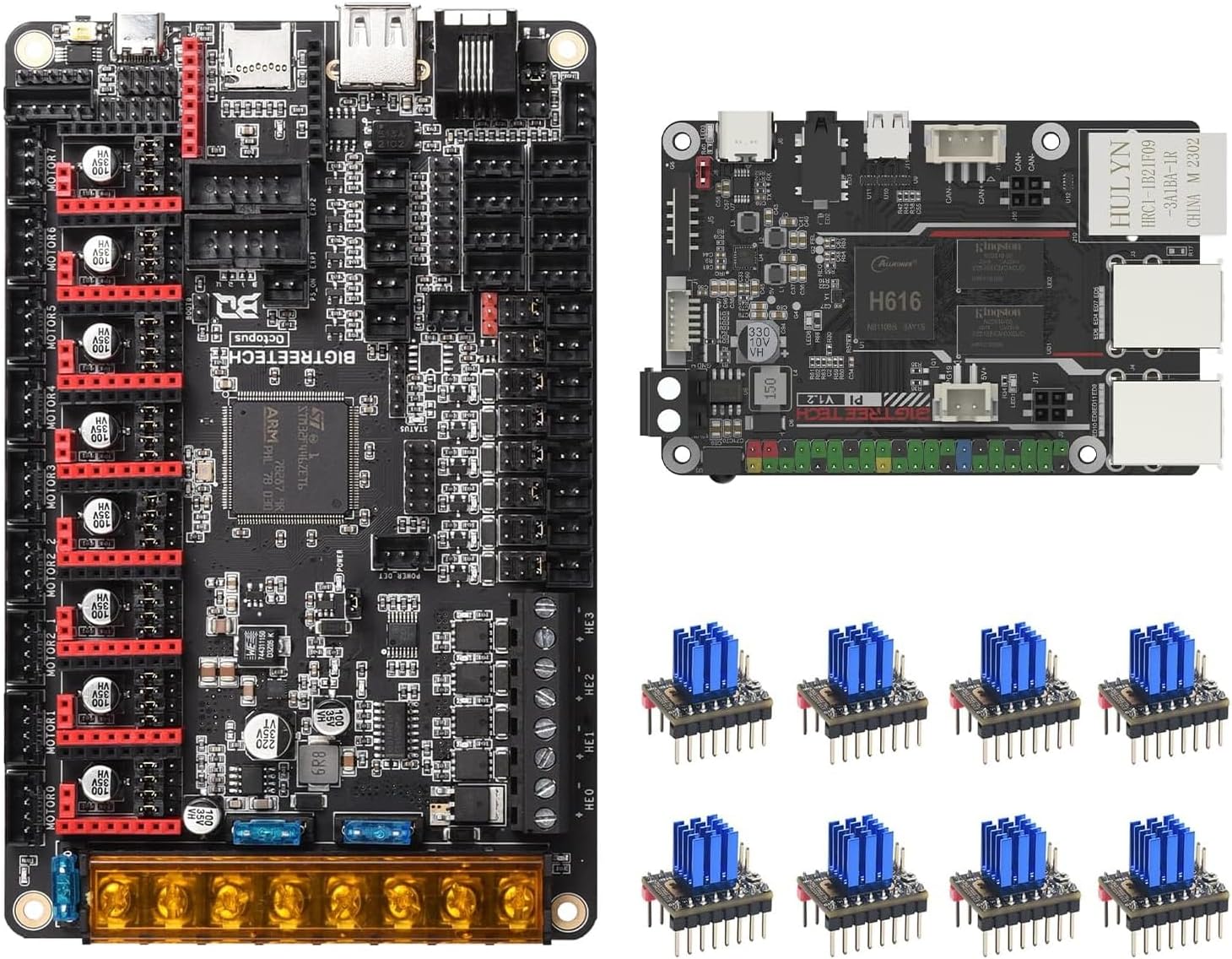 BIGTREETECH Pi V1.2 Control Board + Octopus V1.1+ 8Pcs TMC2209 V1.3 Stepper Motor Driver Kit Upgrade Running Klipper for Voron 2.4, CoreXY, VZbot 3D Printer DIY Motherboard