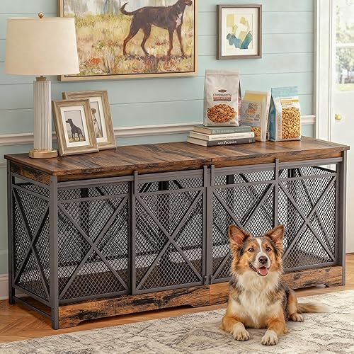 COZPAW Mueble de jaula doble para perros de 78 pulgadas, perrera extra grande para interiores para 2 perros, jaula resistente con divisor, casa para