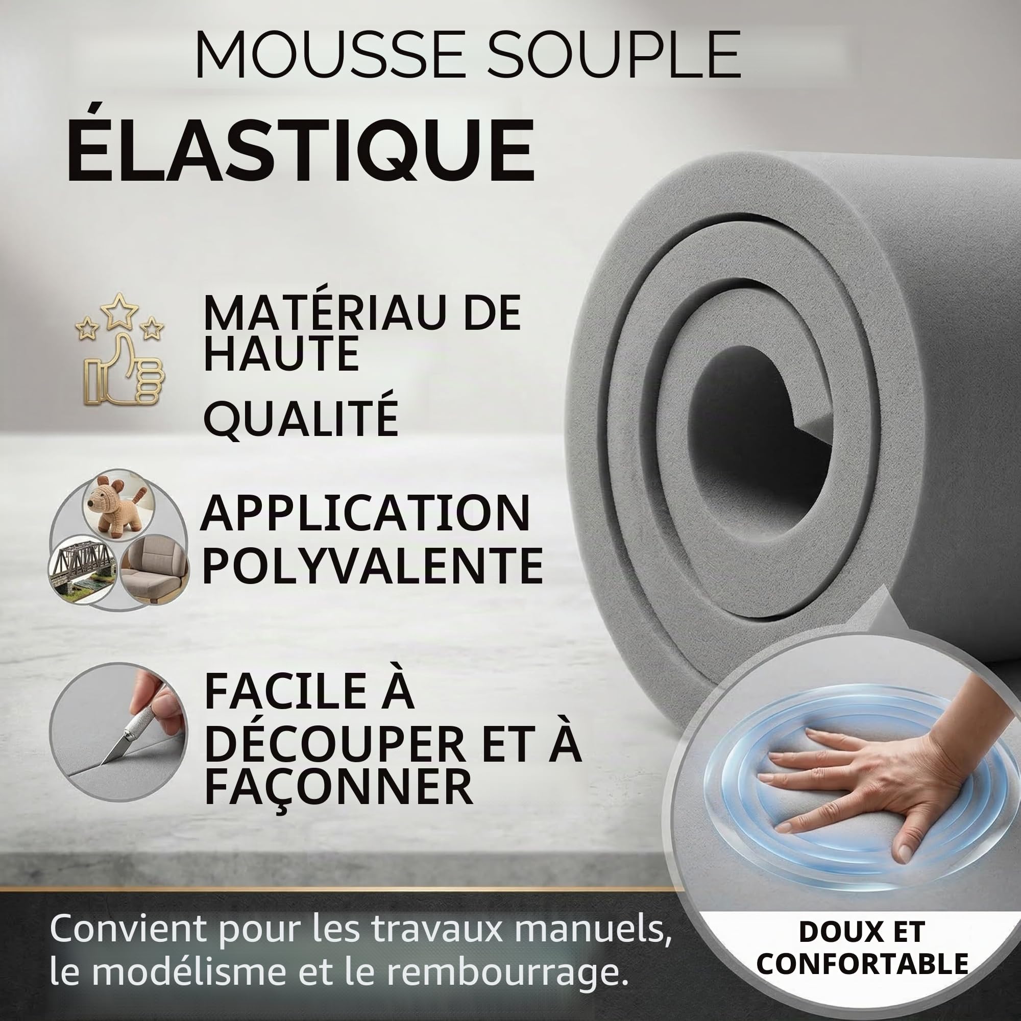 FORTIS POLSTER Plaque en Polyuréthane RG20/30 120 x 200 x 12 cm Mousse de Rembourrage pour Matelas Banquette Canapé