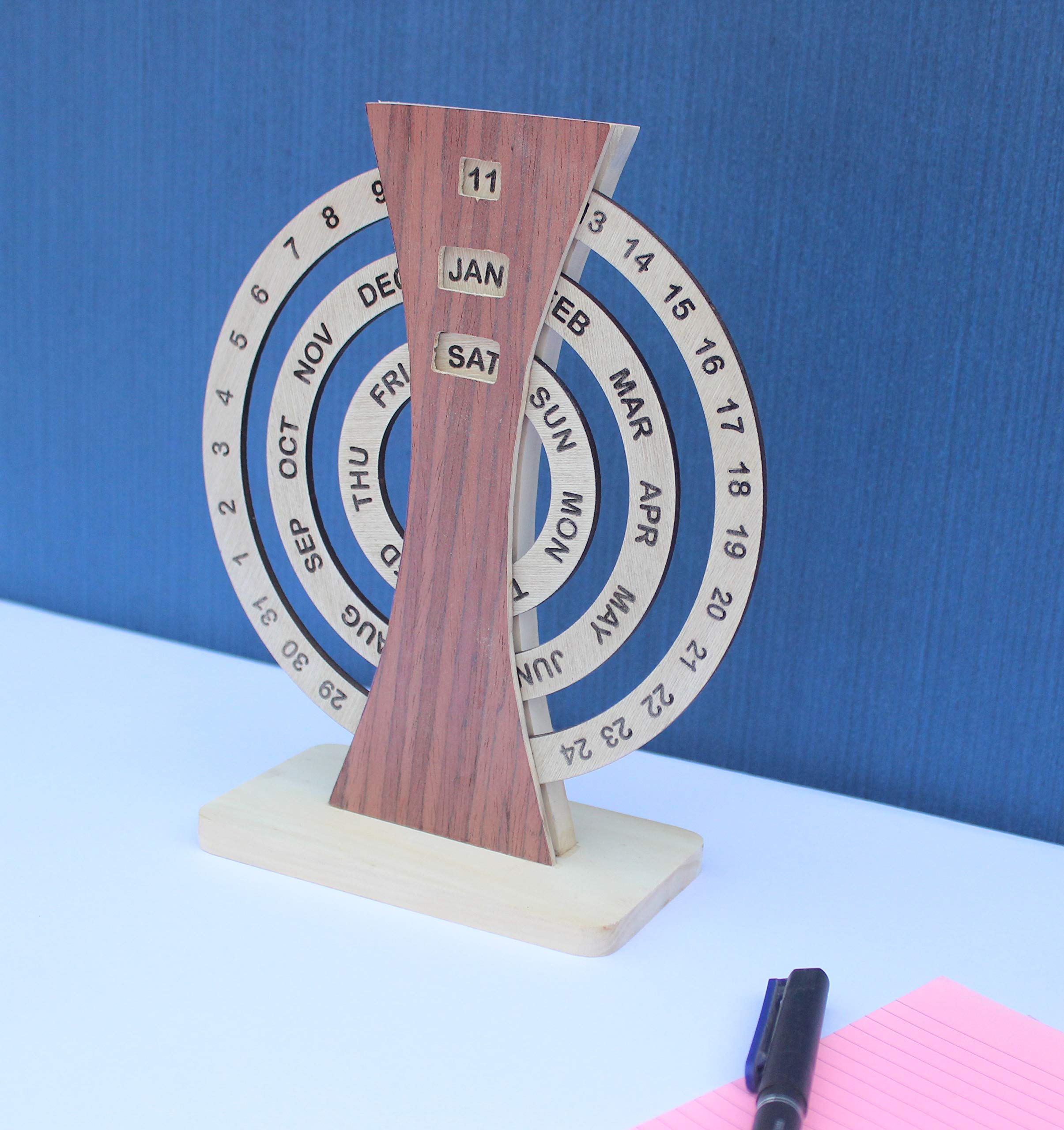 IVEI Wooden Desk Calendar, Desk organizer, Lifetime Calendar, Circular Wooden Perpetual Calendar for Desk Decor Study Room - Image 3