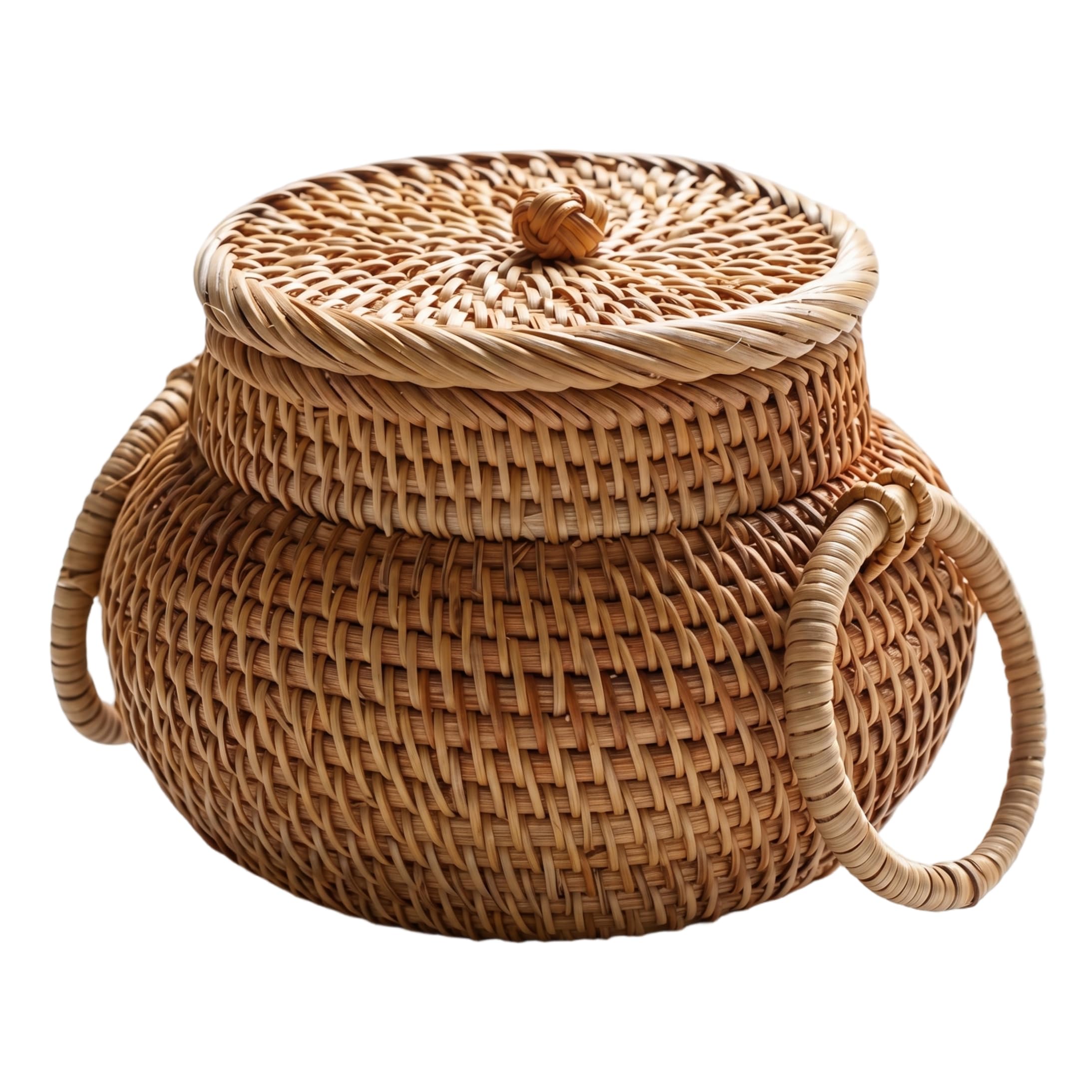 Bemonew small basket with lid Rattan Basket with Lid, Dual-Handle Decorative Baskets Handwoven Box for Home Organizing, 6x4in