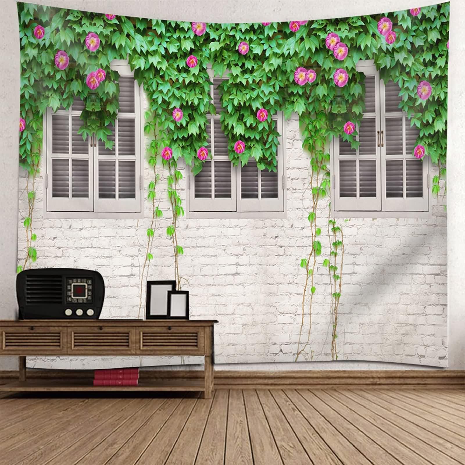 Tolldek Dywan ścienny natura krajobraz 240 x 220 cm, roślina, kwiaty, okno, gobelin, wielokolorowa, chusta na ścianę, dekoracja ścienna