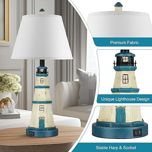 Miniatura 10 de Juego de 2 lámparas táctiles regulables de 3 vías para dormitorio lámpara de noche con puertos USB lámpara de mesa rústica para sala de estar con