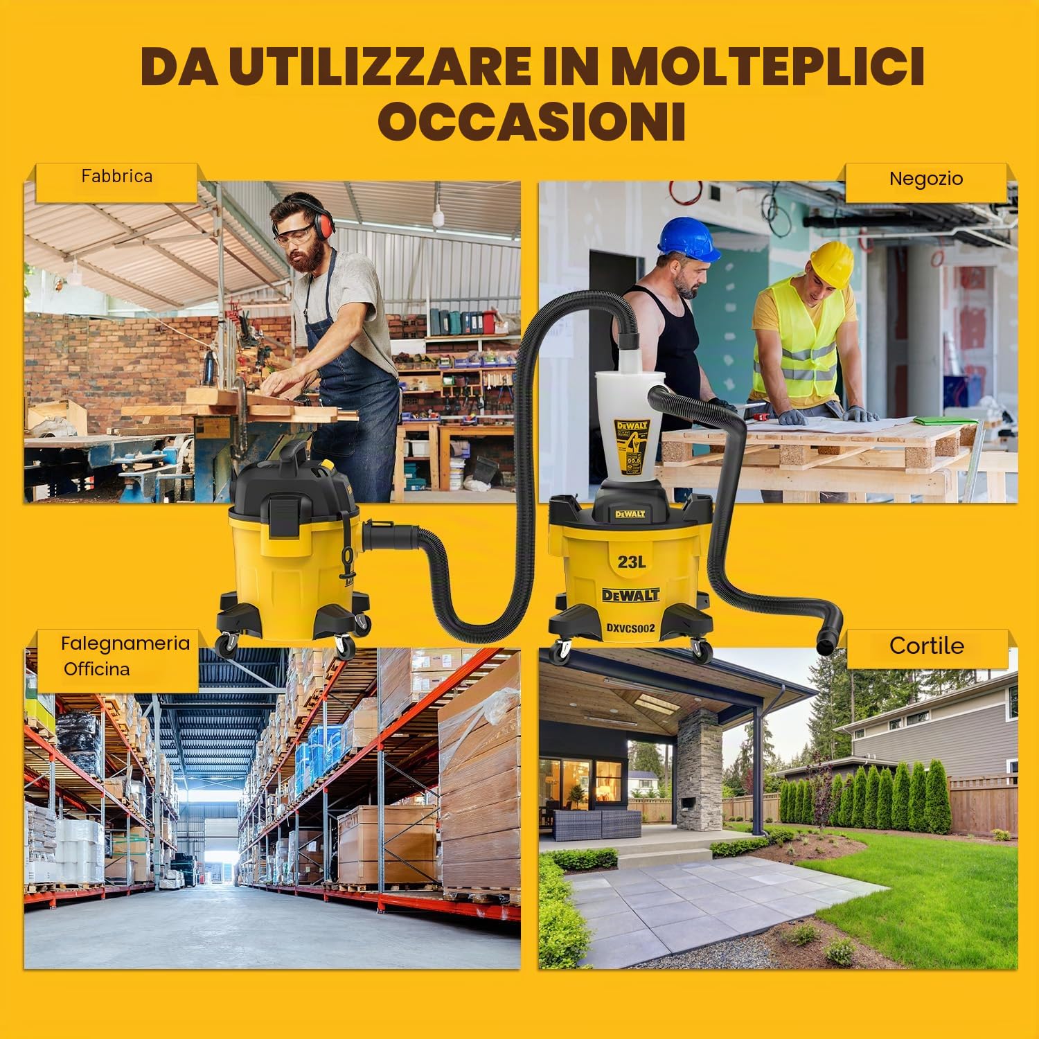 DEWALT DXVCS002 Filtro per aspirapolvere a ciclone, collettore di polvere in polvere (separa il 99% del materiale prima che raggiunga l'aspirapolvere) Filtro separatore a ciclone per l'estrazione in