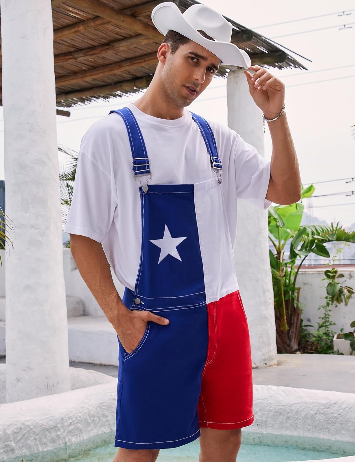 Bib Overalls for Men Adjustable Straps Work Coveralls Printed Shorts Jumpsuit - Image 4