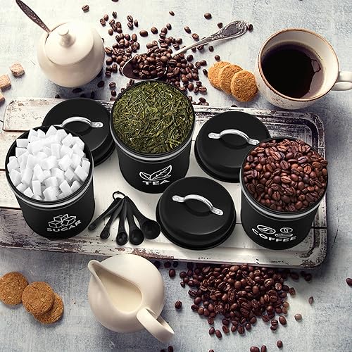 Miniatura 7 de LIANYU Recipiente de 8 piezas para encimera de cocina, cocina, café, té, azúcar, juego de recipientes metálicos con cucharas, juego de Negro