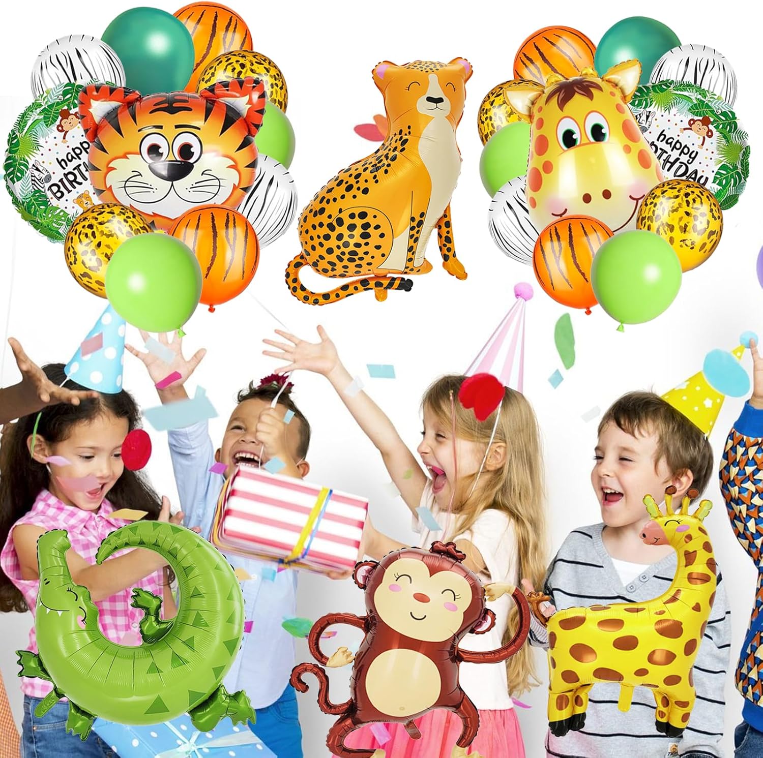 40 PCS Safari Jungle Animal Balloons Wild One Birthday Decorations Various Jungle Animal Balloons Monkey Elephant Zebra Leopard for Kids Safari Baby Shower Decorations - Image 2