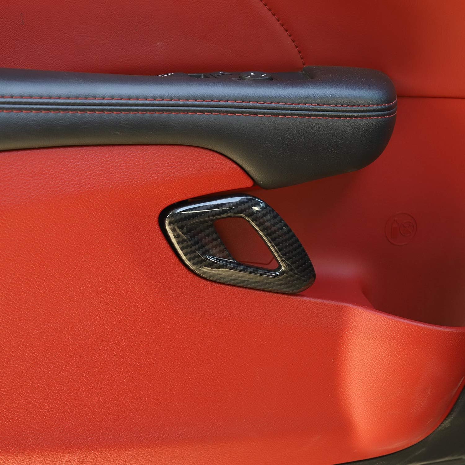 Voodonala for Challenger Inner Door Handle Cover Trim Accessories for Dodge Challenger 2015-2023 (Carbon Fiber Black Style,ABS,2Pcs/Set)
