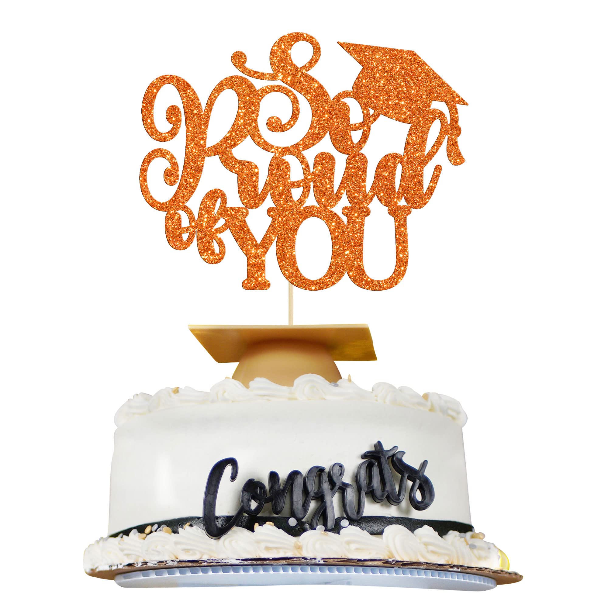 So Proud Of You Graduation Cake Topper – Class Of 2023 Gold Glitter Cap & Diploma Pick, Blue
