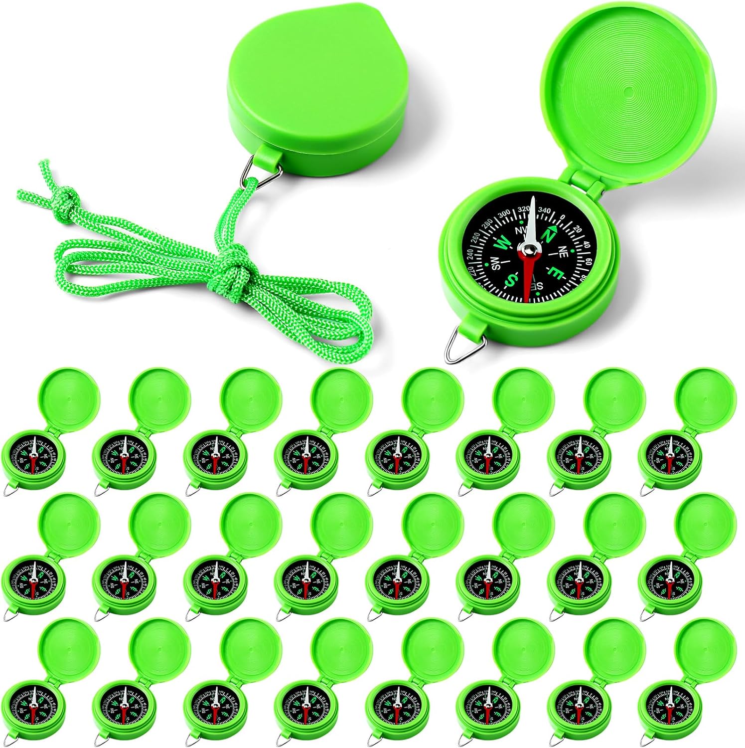 JaGely 24 Pcs Compass Bulk Gift Small Mini Pocket Compass with Hanging Rope for Military Camping Survival Outdoor Hiking Hunting Climbing