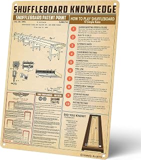 Homely Accents Vintage Shuffleboard Knowledge Metal Tin Sign - Decorative Poster with Rules, Gift for Game Enthusiasts, Man Cave Bar Club Decor 16x12 Inches