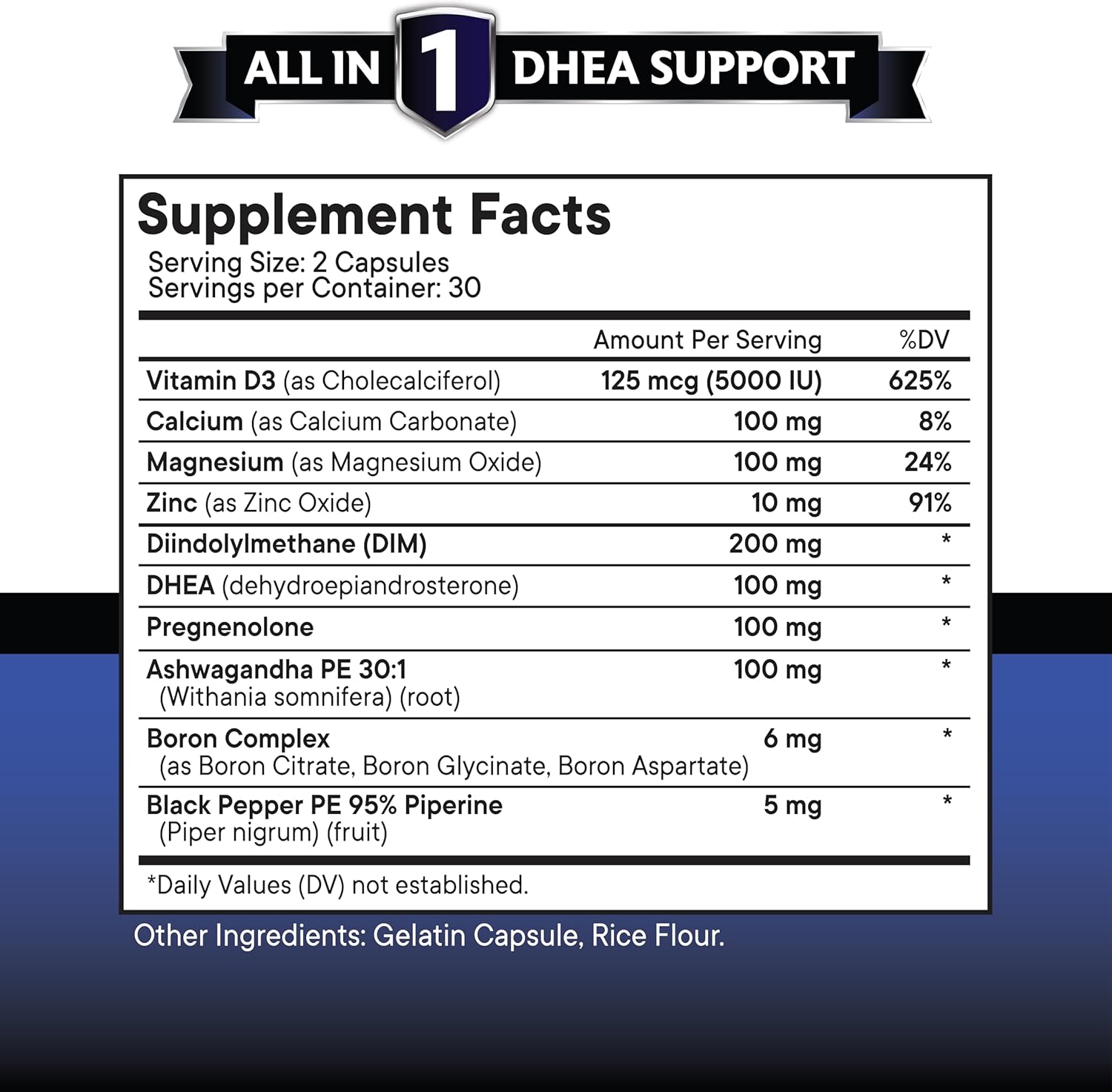 NEW AGE DHEA Supplement - Pregnenolone for Men & Women with DIM, Ashwagandha, Boron, Calcium, Magnesium, Zinc, Vitamin D3 5000iu - Support Capsules - 60 Count - Image 2