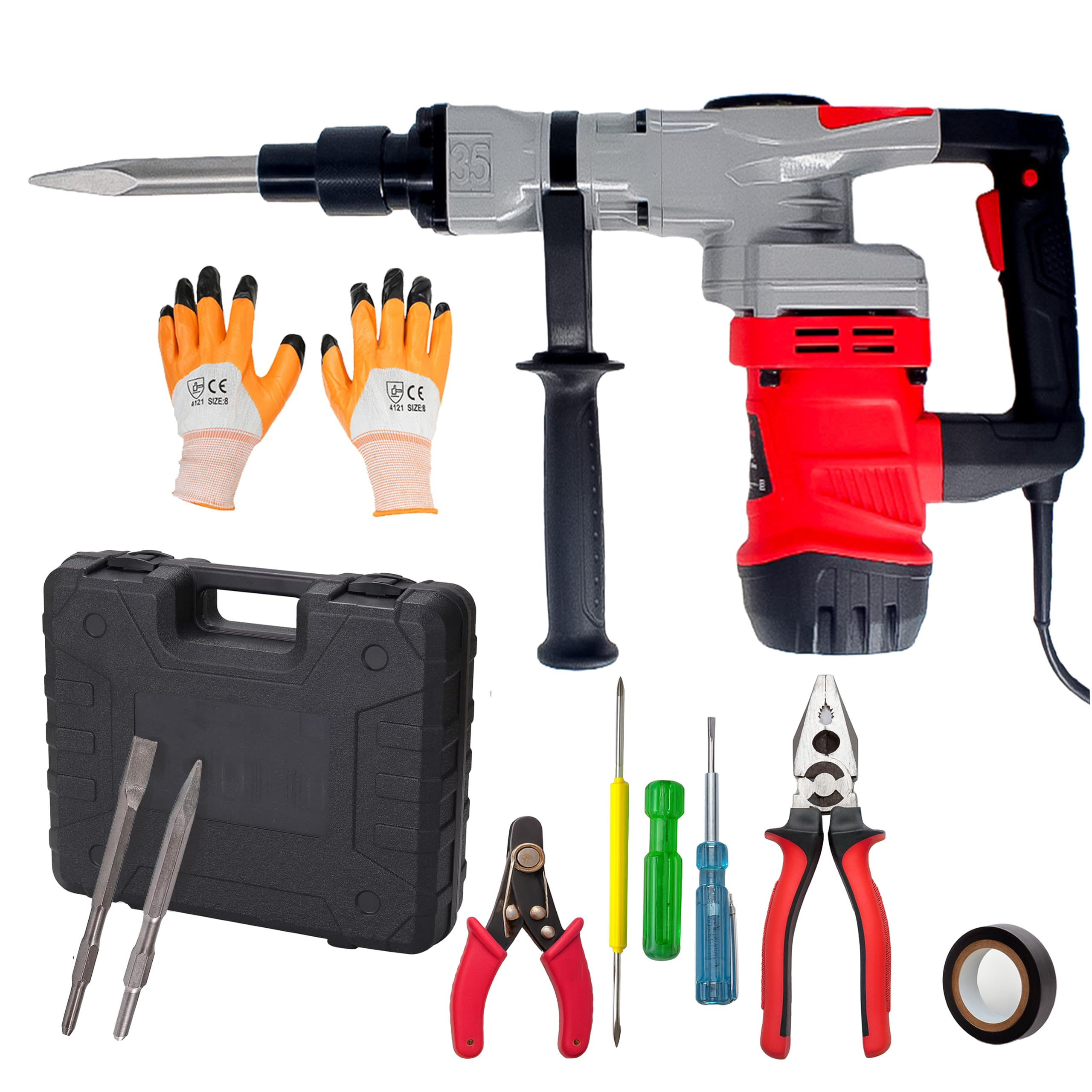 Hillgrove HGCM1399M1 2000W 100% Copper Winding 7Kg Concrete Demolition Hammer Chipping Hammering Drilling Breaker Drill Machine 7Kg Kit Set-image-11
