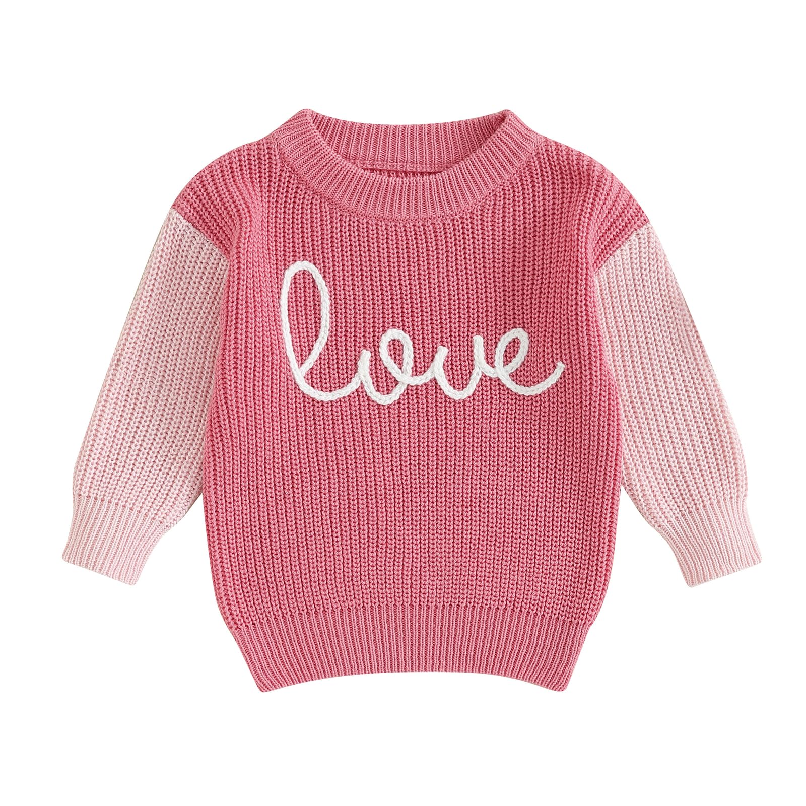 Baby Girl Valentines Day Outfit Love Heart Sweet Long Sleeve Sweater Tshirt Crewneck Tops Fall Winter Clothes (D-Pink, 3-4 Years)