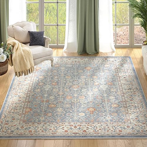 Fashionwu Alfombra moderna envejecida de 8 x 10 pies, tejida a máquina, alfombra turca para dormitorio, sala de estar, cuarto de niños y sala de