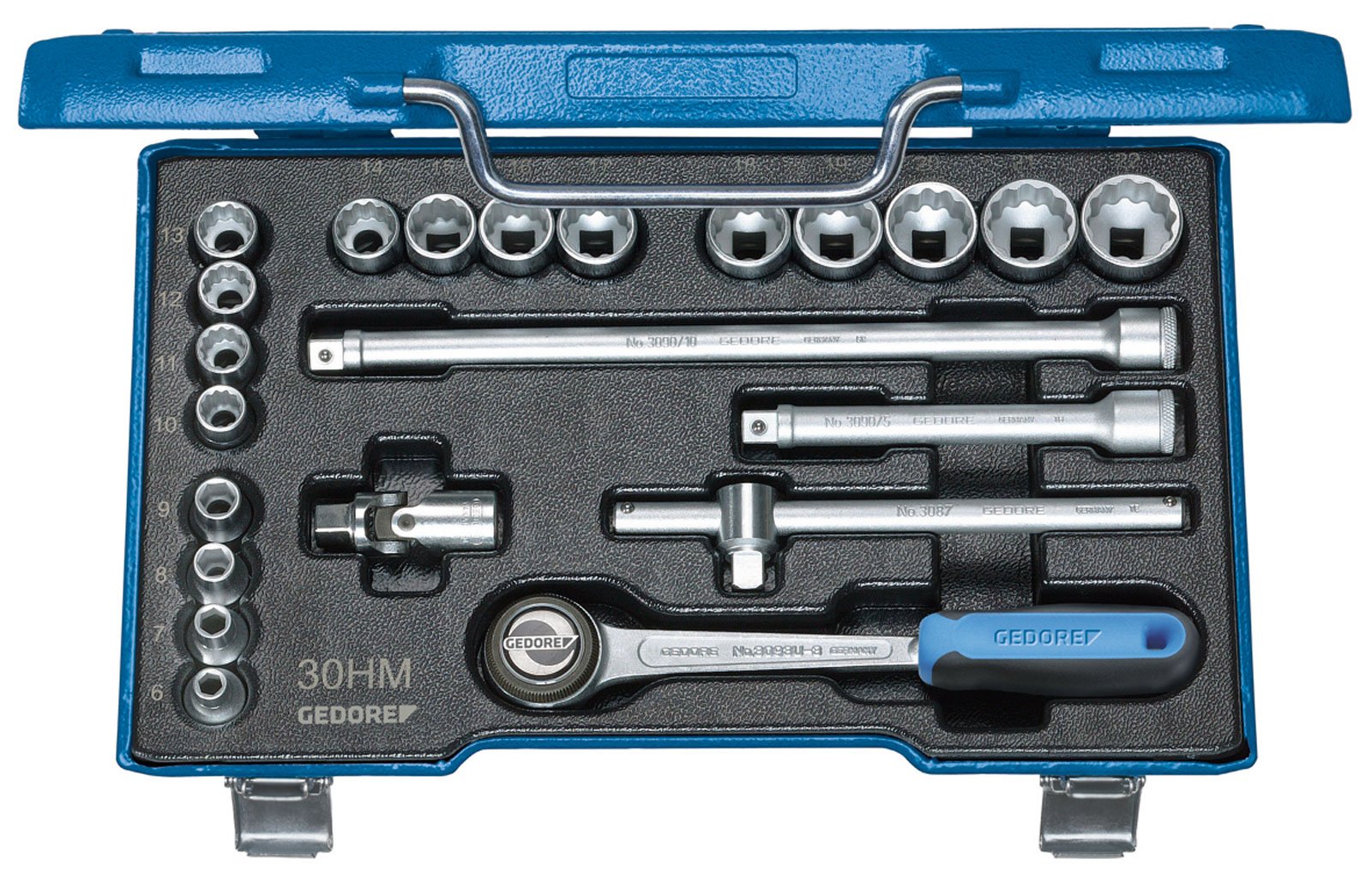 GEDORE Zestaw kluczy nasadowych 3/8 cala, 22-częściowy profil UD 6-22 mm, 1 sztuka, D 30 HMU-3
