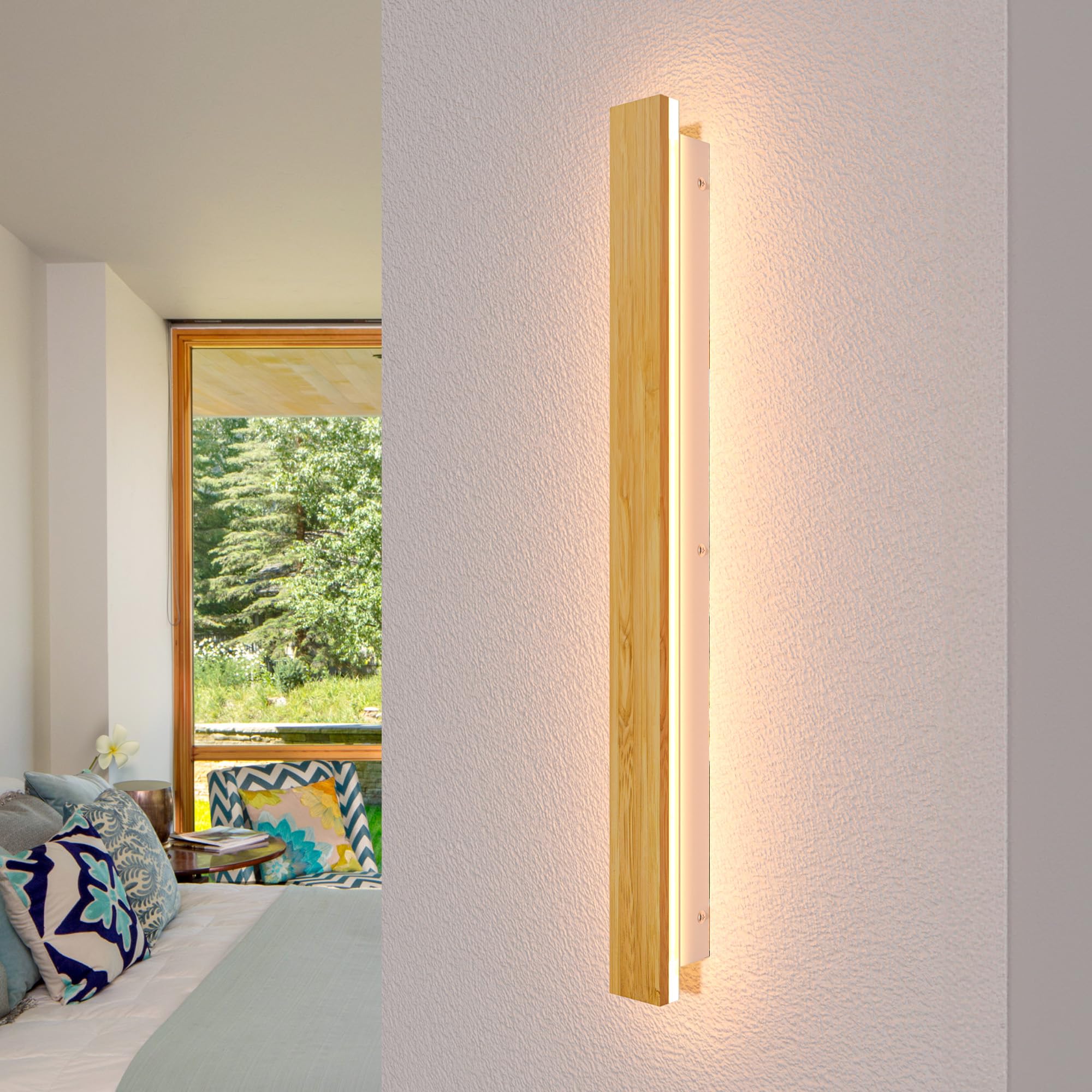 AOEH Lampada Da Parete In Legno Illuminazione Da Parete Lunga Led Appliques Per Interni Lampada A Muro Moderna Dimmerabile Con Telecomando 29w Applique Per Camera Da Letto Soggiorno Corridoio, 80cm