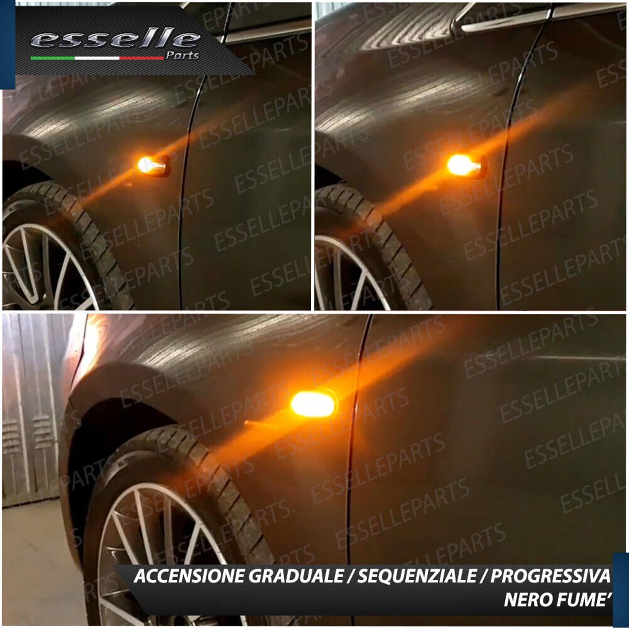 Coppia Frecce Laterali Nero Fumé Progressive Dinamiche A Led per Alfa Romeo Mito, 147 pre-restyling, GT, Fiat Bravo MK2, Plug and play Canbus nessun errore