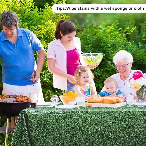 Miniatura 5 de durony Paquete de 3 manteles de plástico con estampado de césped verde, 54 x 108 pulgadas, decoración de mesa para fiestas temáticas deportivas