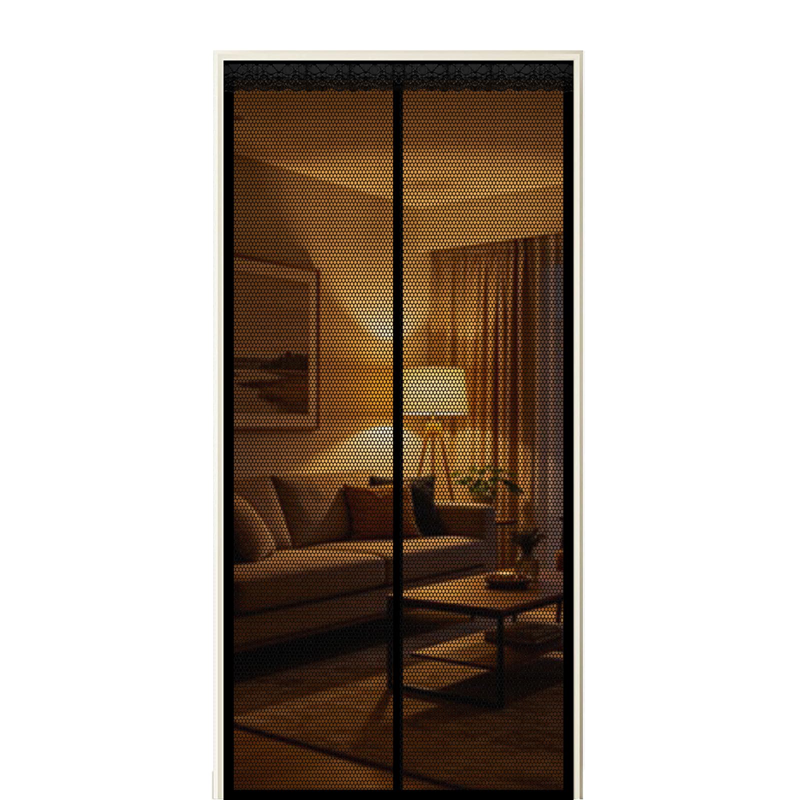 Screen Door 230 x 188 cm Self Sealing Powerful Magnets Door Fly Screen Curtain with Powerful Magnets & Full Frame Magic Tape Suitable for Patio Doors Balcony Bedroom, Black
