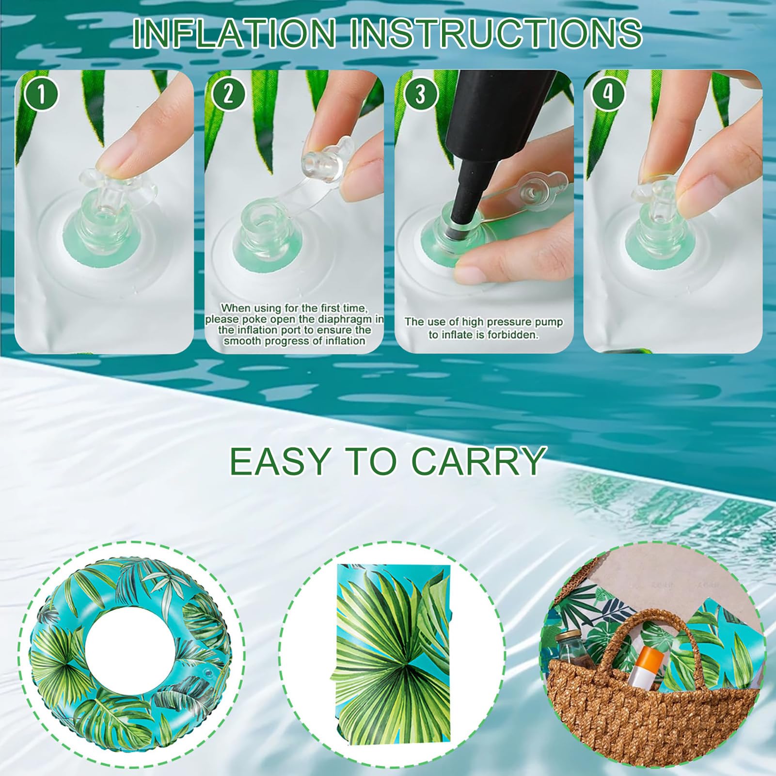 Inflatable Pool Tubes, Floating Swim Rings, Beach Floats, PVC, Green/Red Leaf