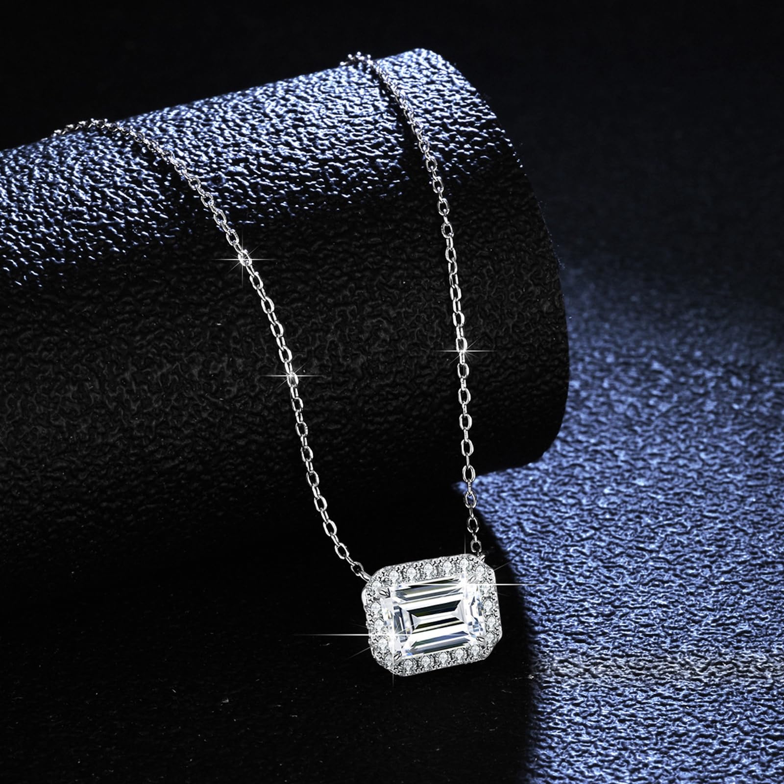 Collar con halo pavé de oro de 9/14/18 quilates para mujer, collar de moissanita esmeralda de 3 quilates, oro real