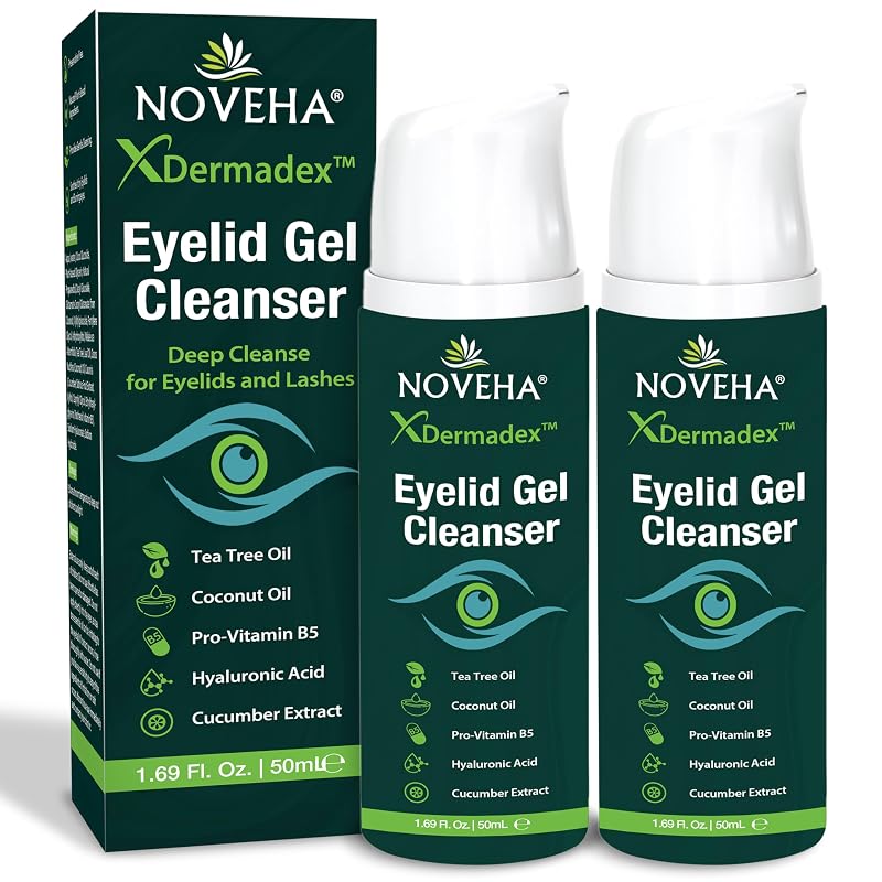 Gel de limpeza para pálpebras e cílios NOVEHA com pró-vitamina B5, óleo de melaleuca e ácido hialurônico, 50 mL — Pacote com 2