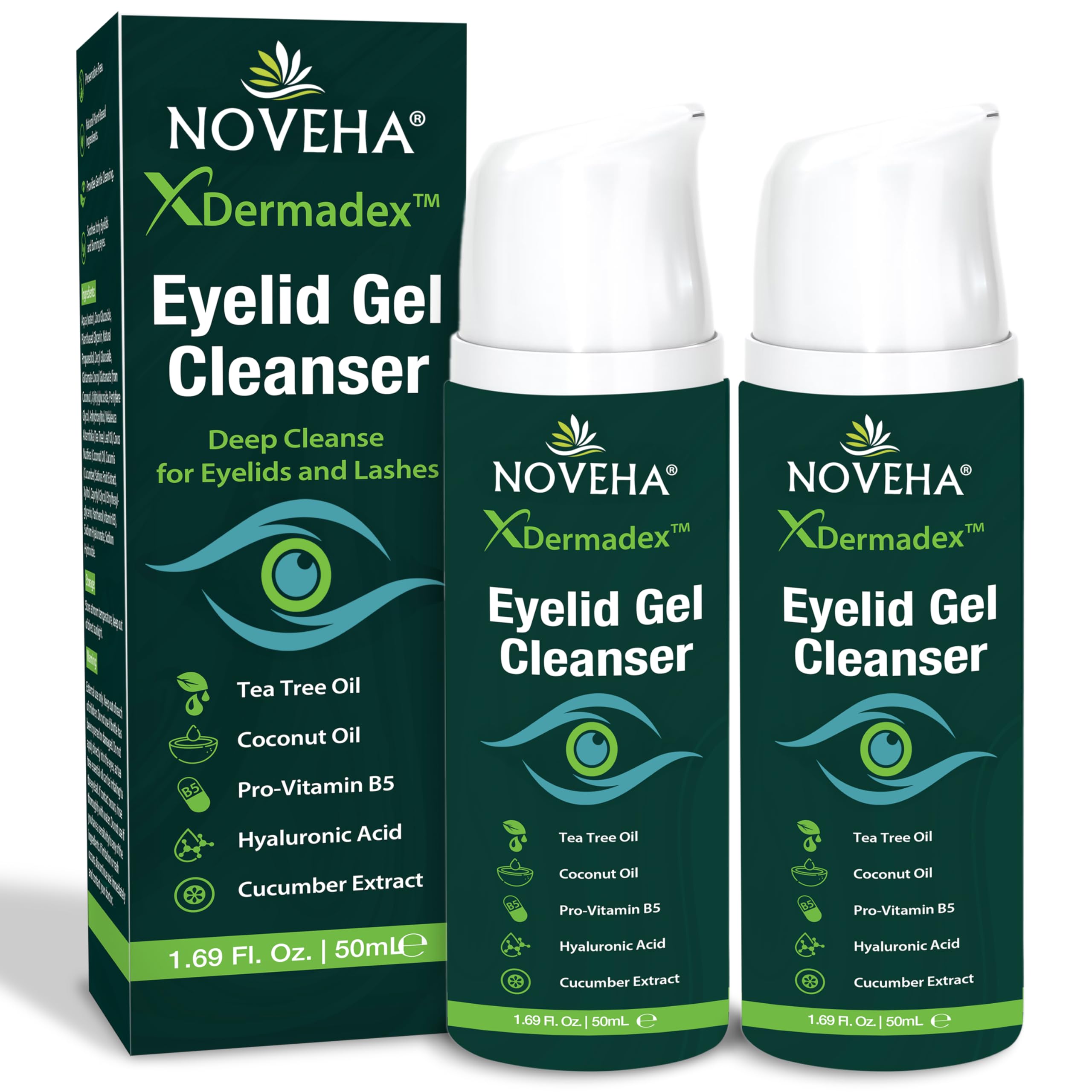 NOVEHA Demodex Gel Detergente Extra Forte per Palpebre - per Demodex, Mgd e Occhio Secco Con Pro-Vitamina B5, Olio di Tea Tree e Acido Ialuronico - Pulizia Morbida, Allevia Il Prurito Della Palpebra -