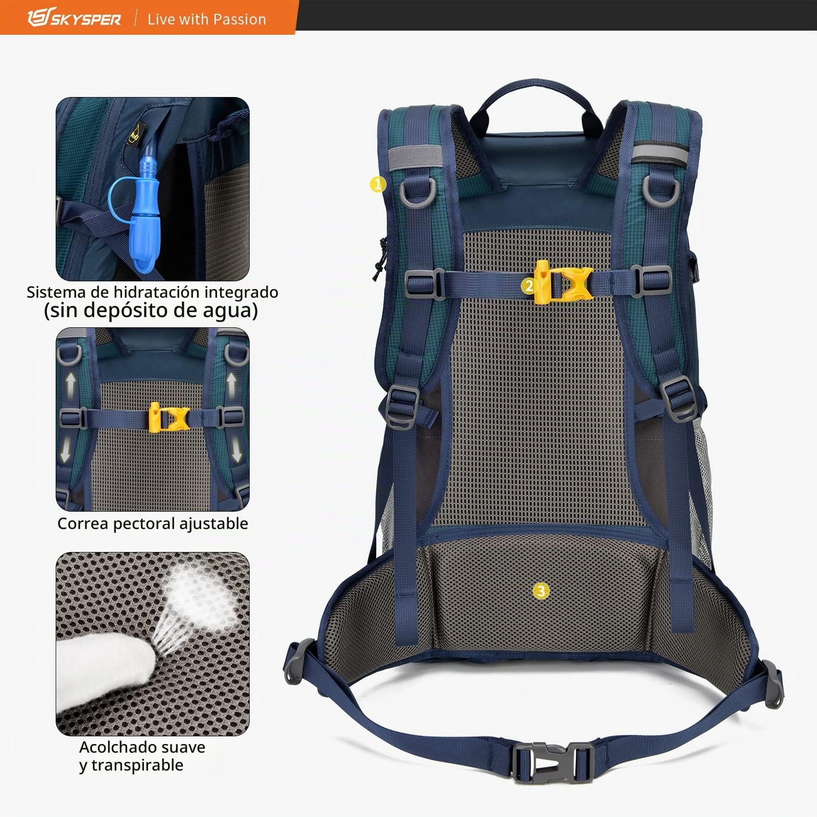 SKYSPER Mochila de Senderismo 30L Mochila de Trekking | con cubierta impermeable, Espalda de Malla excursiones de un día con Cinturón de Cadera para Mochila al Aire Libre