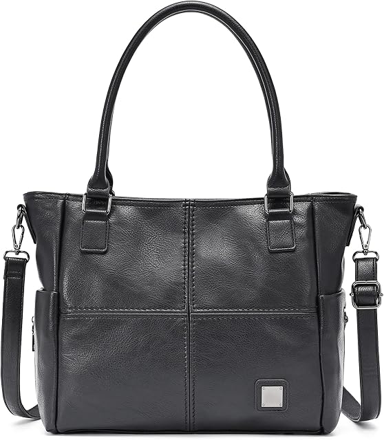 JANZORE Women Handbags Large Leather Tote Bag Ladies Fashion Vegan Soft Multi Pocket Large Capacity with Compartments Laptop Handbag Vintage Shoulder Bag for Work School Office