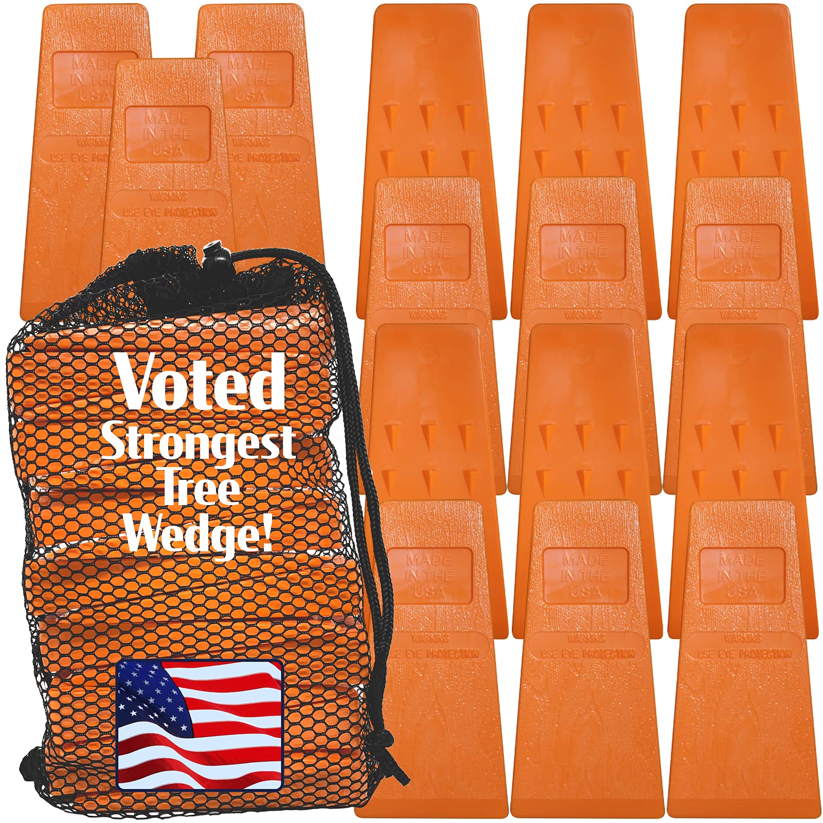 Cold Creek Loggers - Made in The USA! - 5.5" Orange Spiked Tree Wedges for Tree Cutting Falling, Bucking, Felling Wedges Chainsaw Loggers Supplies- Set of 15 Plus Free Carrying Bag