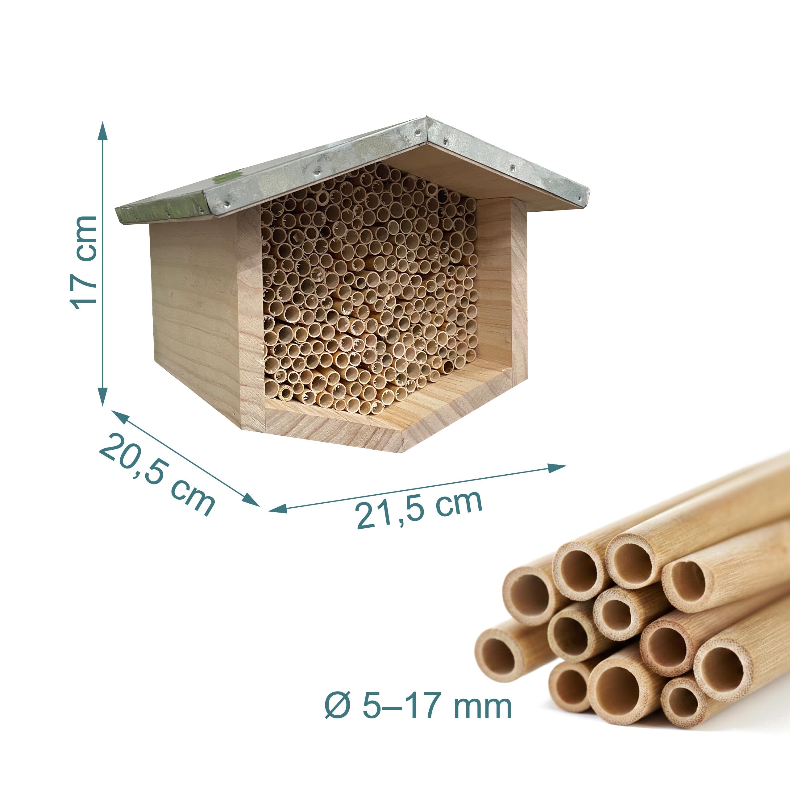 Relaxdays Hotel per api solitarie in Legno con Tetto zincato, canne di giunco, da Appendere, Naturale/Argento, 17x21,5x2