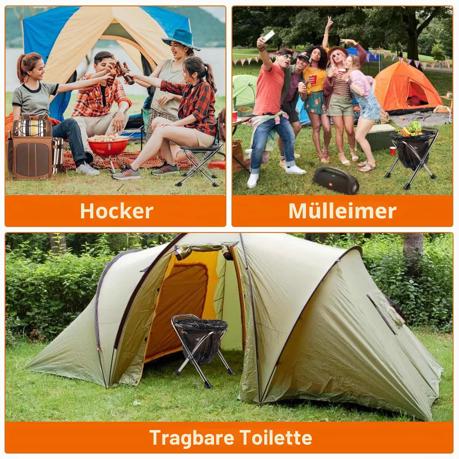 Tragbare Toilette, Outdoor-Camping-Toilette, Reise-WC, Edelstahl, tragbare Toilette (schwarz)