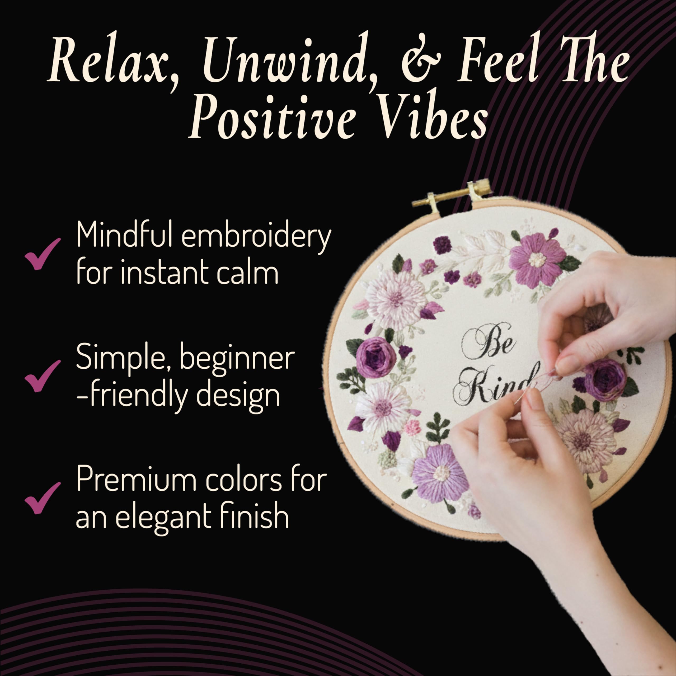 Unwynd Embroidery Kit Floral Theme for Beginners, Satin Stitch Hand Embroidery Kit for Adults, Easy DIY Craft, Valentine’s Day Gift with Flower Pattern Design 2
