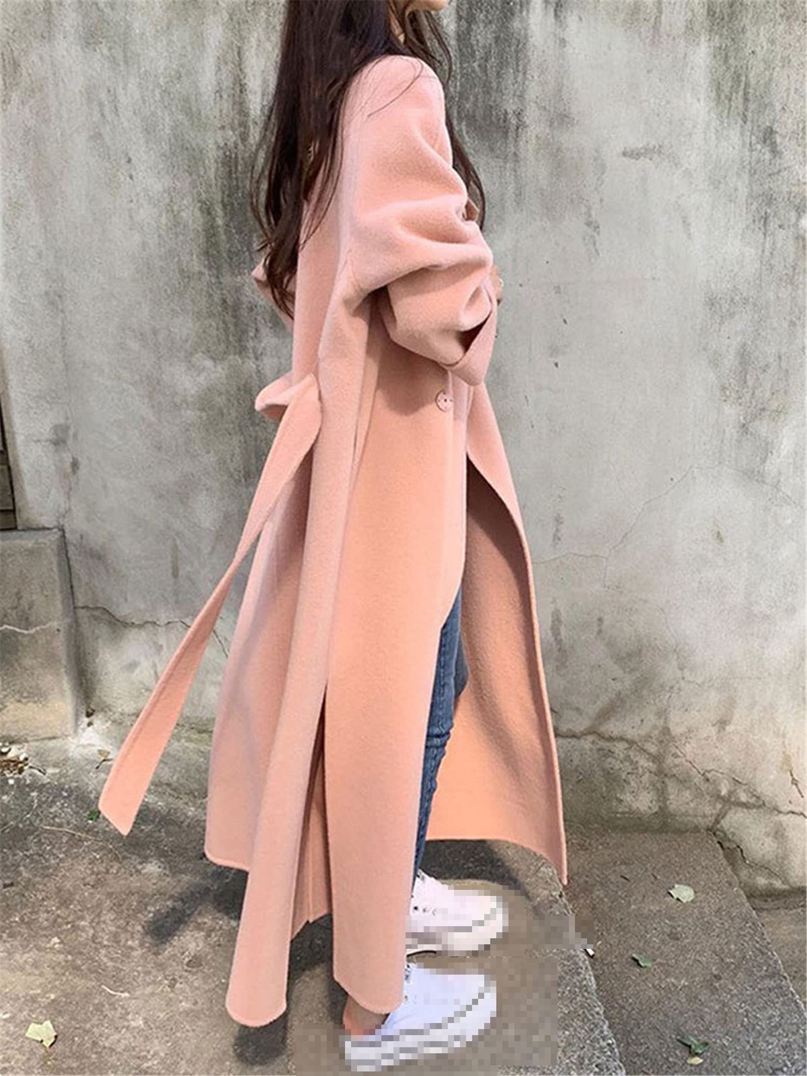 Sweejim Abrigos de cachemira para mujer, holgados, elegantes, medios, con cinturón largo, abrigo de lana para mujer, otoño, invierno, moda de lana, Outwear