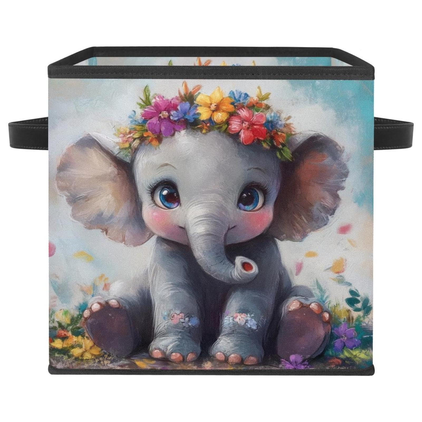 Boîte de rangement éléphant cube pliable en tissu Oxford 28cm avec poignées