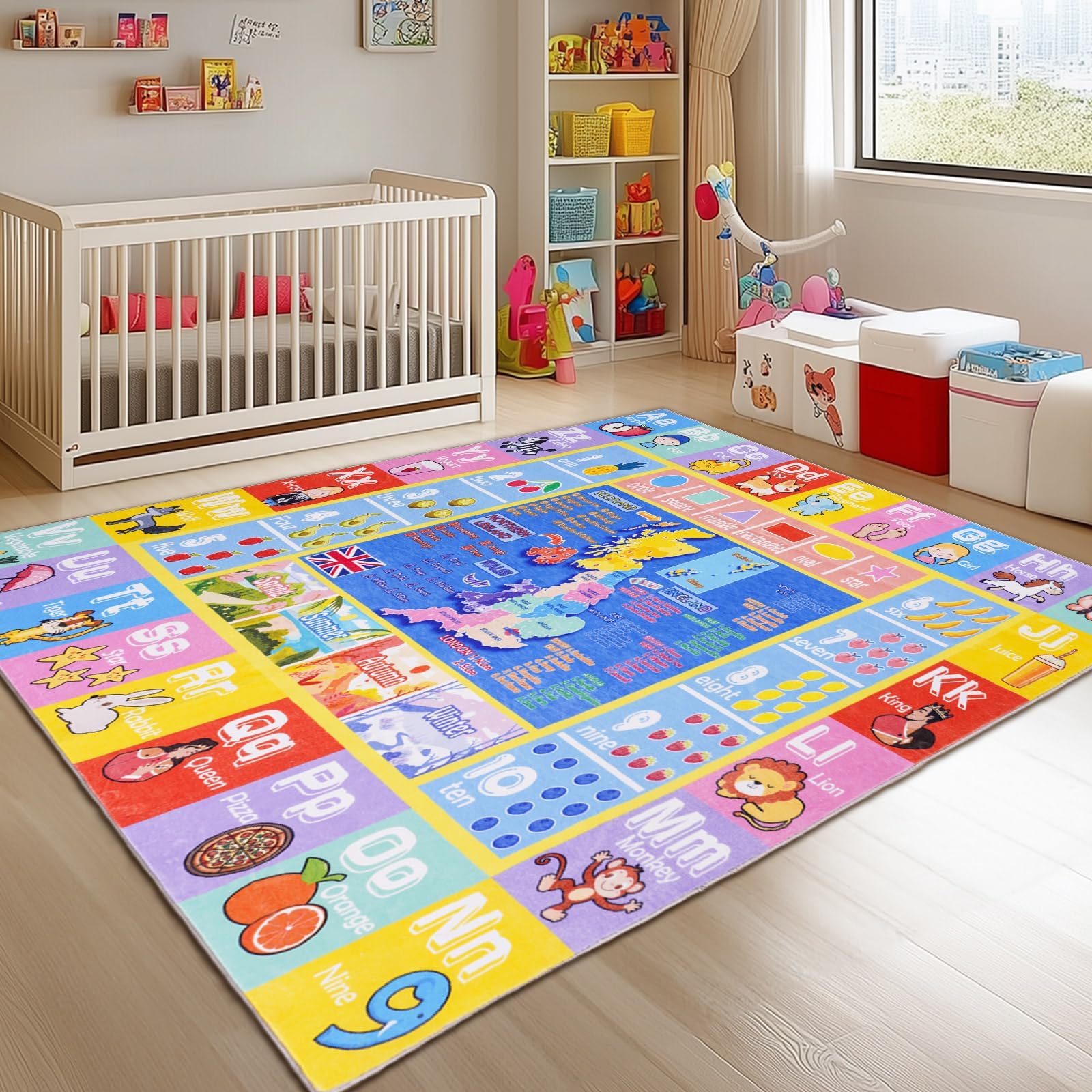 GthreeD ABC Rugs,Educational Rug for Learning ABC Alphabet & Animals,Soft & Non-Slip Machine Washable,Ideal for Exploration Game Perfect for Nursery Living Room Decor,Blue,160x230 cm
