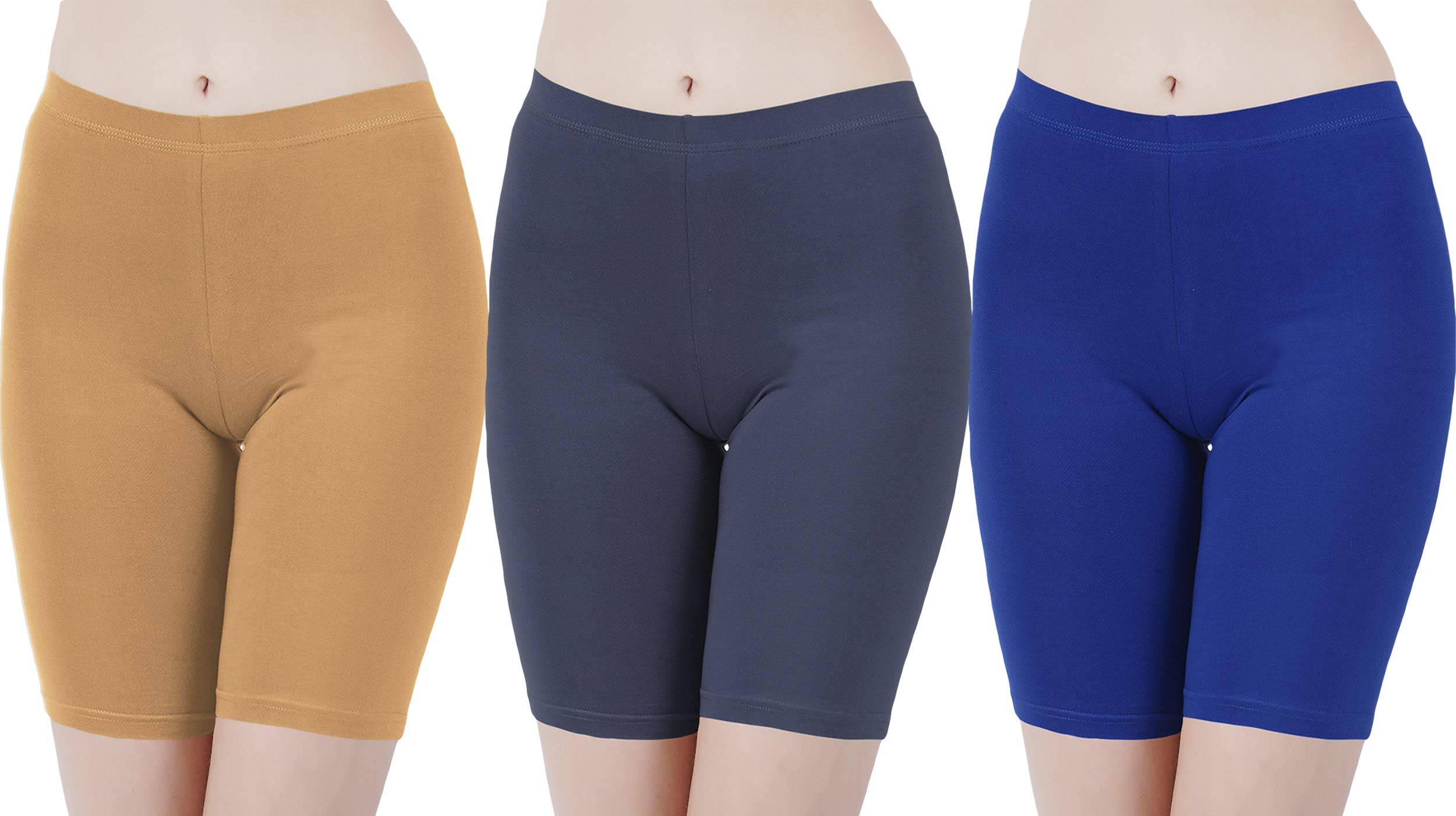 Buy That Trendz Cotton Lycra Tight Fit Stretchable Cycling Shorts Womens|Shorties for Exercise/Workout/Yoga/Gym/Cycle/Active wear Running Dark Skin Navy Royal Blue Combo Pack of 3