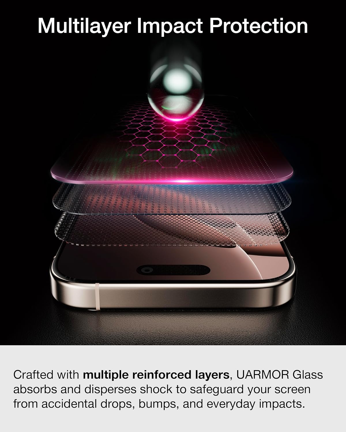 UARMOR Screen Protector for [iPhone 17 Pro Max] Red Light Converter, Anti-Blue Light, [3X Impact Resistance] 9H Tempered Glass with Easy Installation Kit, Full Edge Coverage Fit, [2 Pack]