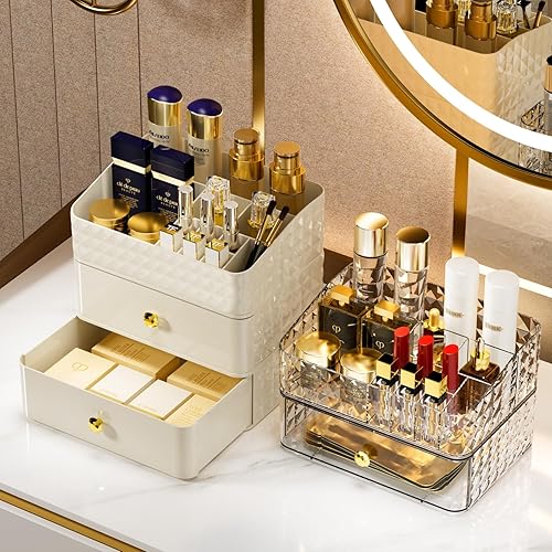 Miniatura 7 de Organizador de maquillaje con cajones apilables, organizador de cosméticos de gran capacidad con bandeja de maquillaje, vitrina apilable de