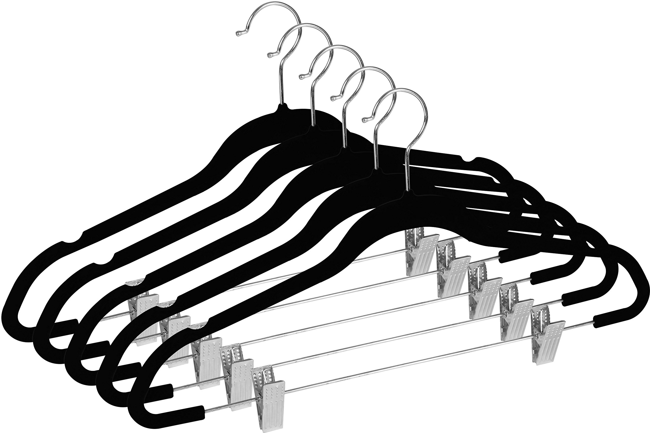 Zoyer Grucce per gonne in velluto (confezione da 20 pezzi, nero) con clip in metallo, appendiabiti dentellati, appendiabiti antiscivolo per pantaloni, sottili e resistenti, appendiabiti sottili e