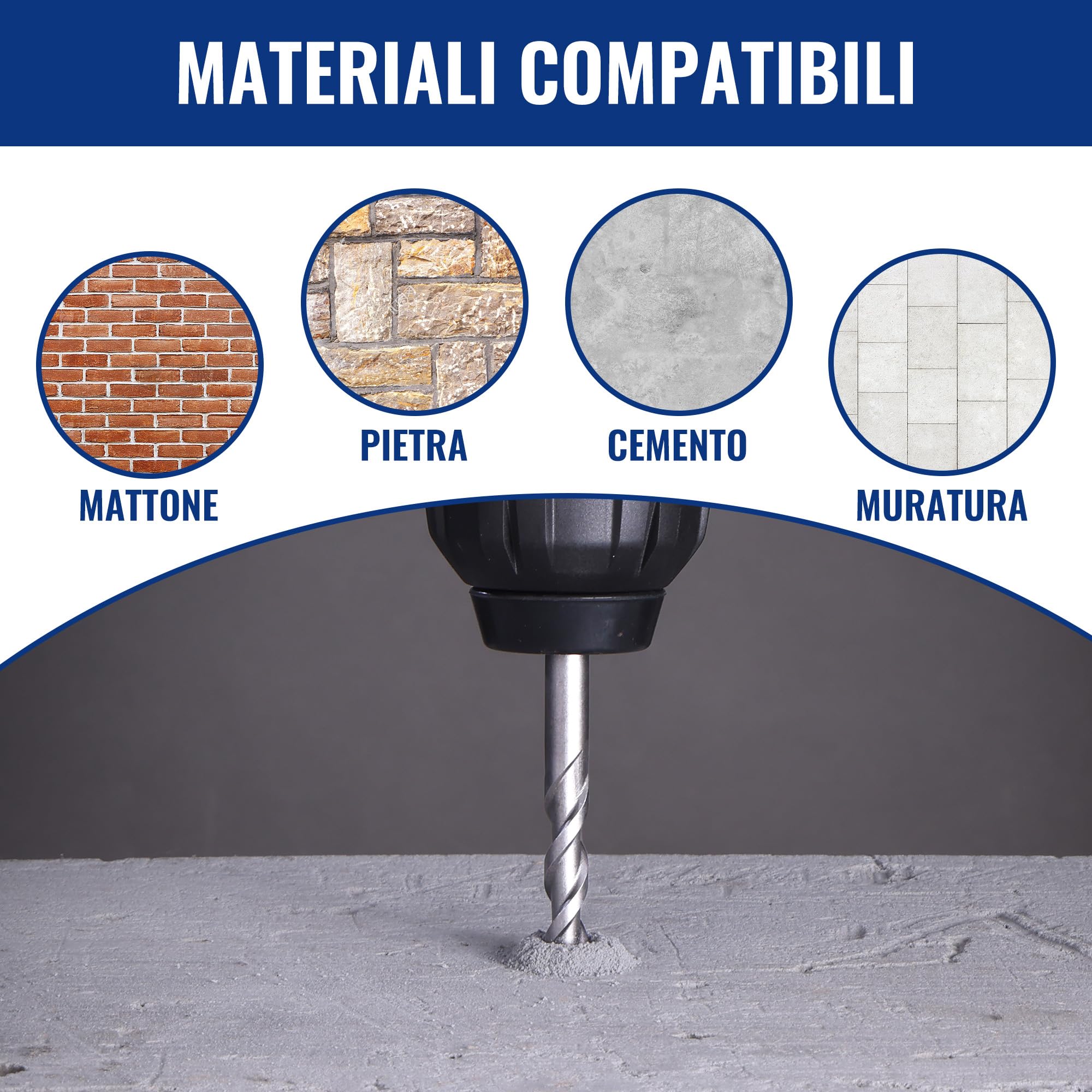 WORKPRO Set da 15 punte da trapano SDS-Plus, set di punte per trapano con mezzi punta e punta piatta per mattoni, cemento, pietra, calcestruzzo e muratura, accessori per martello perforatore