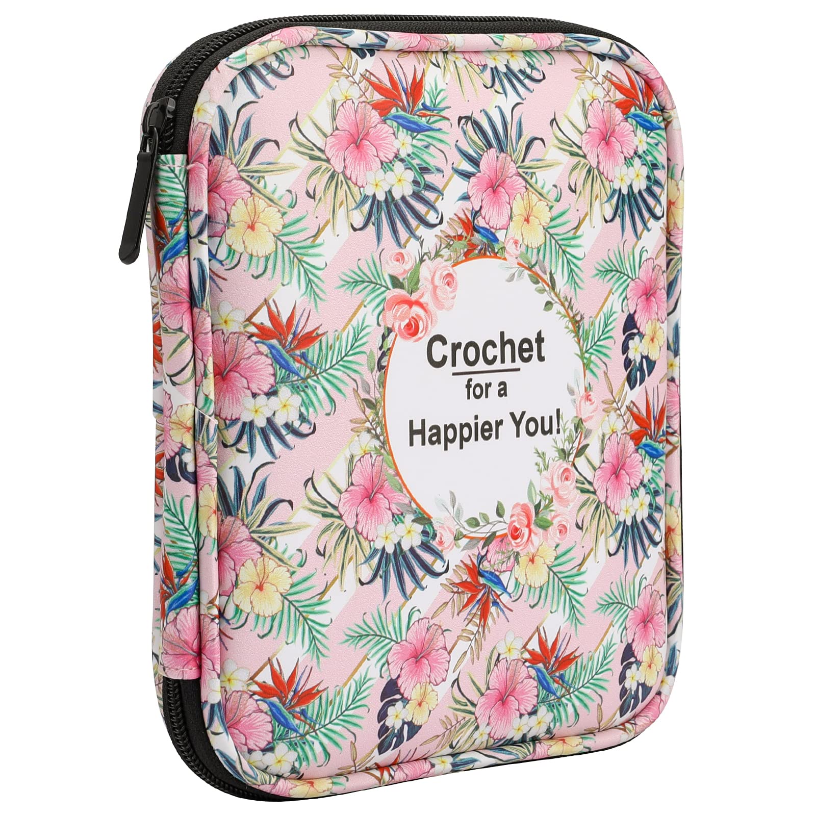 LOOEN Juego de agujas de ganchillo de aluminio de colores con estuche de almacenamiento, mango de goma, agarre cómodo, kit de manualidades para manualidades, 64 piezas