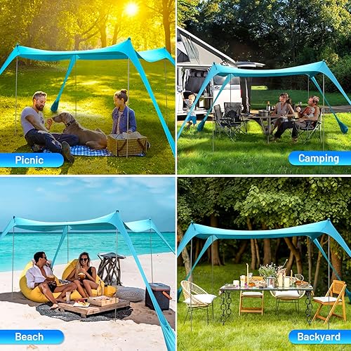 Miniatura 7 de BOTINDO - Carpa Gazebo familiar con parasol para la playa,toldo emergente para protegerse del sol, 4 tubos con bolsa de transporte para playa,